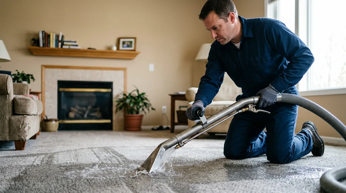 Water damage restoration technician working near Walkerton, IN